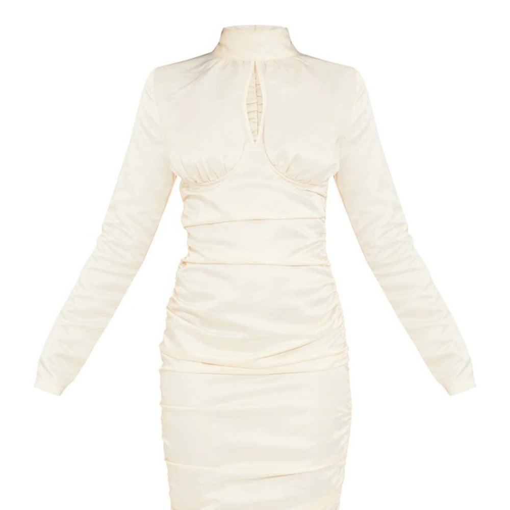 Pretty Little Thing Champagne High Neck Underwire Ruched Midi Dress Size 0 NWT
